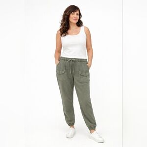 Aerie Women’s Cargo Joggers Pants Size L Green Utility Drawstring Elastic Waist
